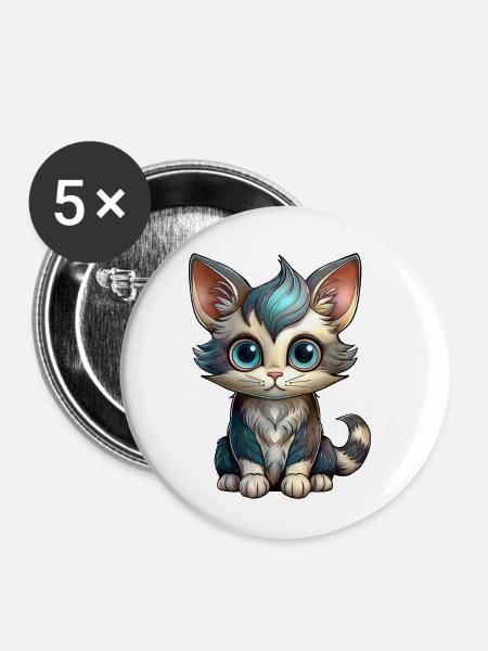 Kätzchen - Buttons klein 25 mm (5er Pack) - Weiß