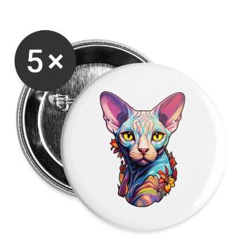 Sphynx-Katzenkopf - Buttons klein 25 mm (5er Pack) - Weiß - Vorne