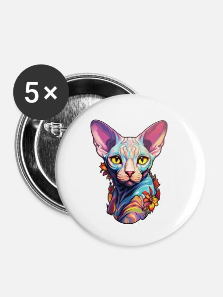 Sphynx-Katzenkopf - Buttons klein 25 mm (5er Pack) - Weiß
