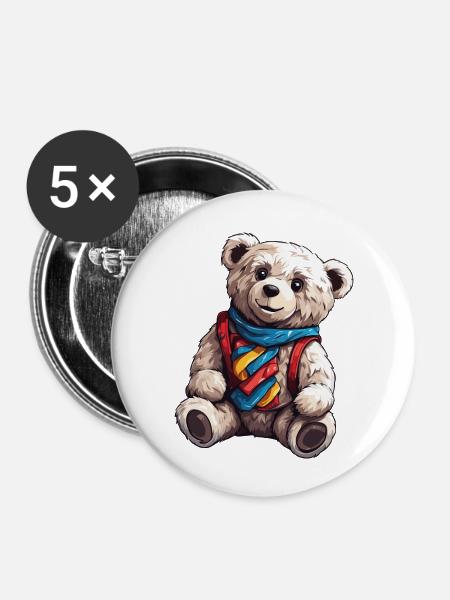 Teddybär / Kuscheltier / Stofftier / Geschenkidee - Buttons klein 25 mm (5er Pack) - Weiß
