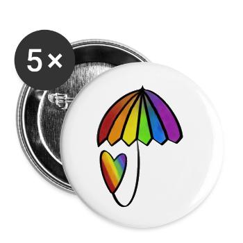 Coeur arc-en-ciel avec parapluie - Lot de 5 petits badges (25 mm) - blanc - Devant
