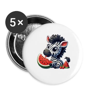 Zebra Mit Wassermelone Fruchtig Lustig - Buttons klein 25 mm (5er Pack) - Weiß - Vorne