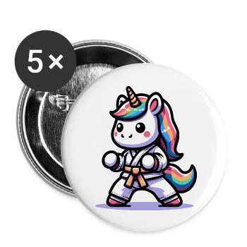 Licorne de karaté - Lot de 5 petits badges (25 mm) - blanc - Devant