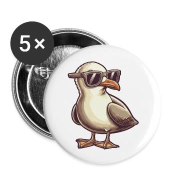 Mouette fraîche avec lunettes de soleil - Lot de 5 petits badges (25 mm) - blanc - Devant