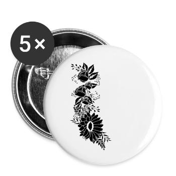 Schwarz-weißer Blumenbuchstabe e - Buttons klein 25 mm (5er Pack) - Weiß - Vorne