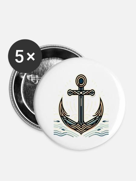 Maritimer Charme Anker Design - Buttons klein 25 mm (5er Pack) - Weiß