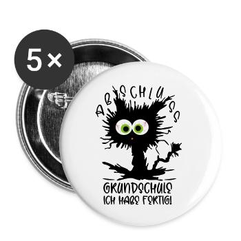 Grundschule Abschluss 2026 Katze Ich habe fertig  - Buttons klein 25 mm (5er Pack) - Weiß - Vorne