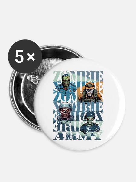 Zombie Army - Buttons klein 25 mm (5er Pack) - Weiß