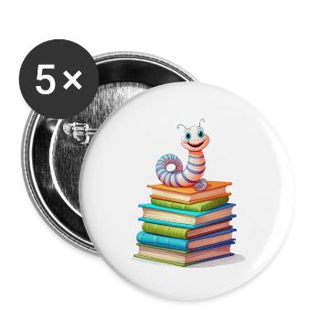 Bookworm - Buttons small 1''/25 mm (5-pack) - white - Front