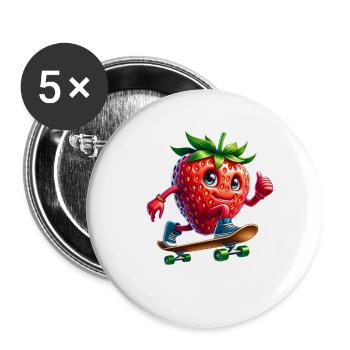 Fraise Skater Skateboard Skateboarder Fruité - Lot de 5 petits badges (25 mm) - blanc - Devant