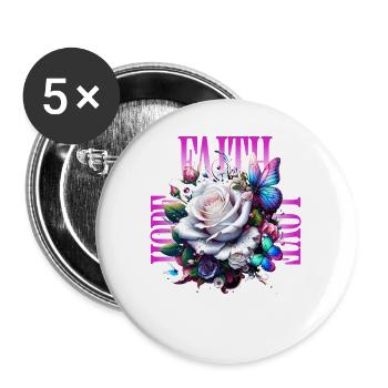 Faith Hope Love Weiße Rose Schmetterlinge - Buttons klein 25 mm (5er Pack) - Weiß - Vorne