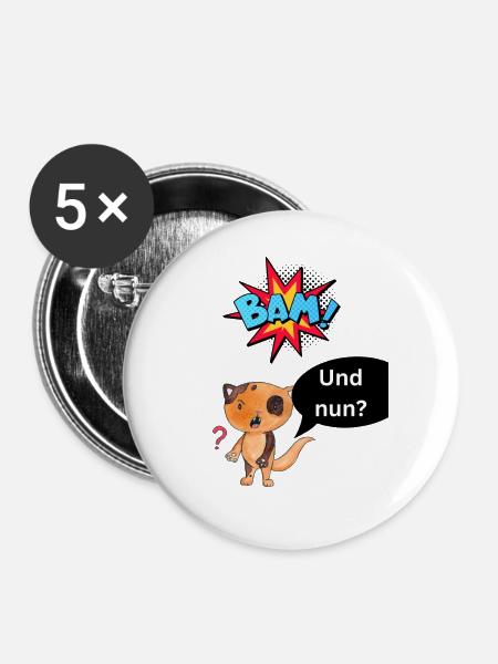 Bäm und nun? - Buttons klein 25 mm (5er Pack) - Weiß