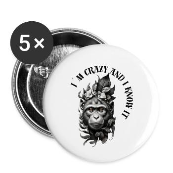 Monkey - I m Crazy and I Know i - Buttons small 1''/25 mm (5-pack) - white - Front