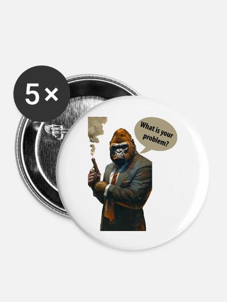 Grumpy Gorilla - Buttons klein 25 mm (5er Pack) - Weiß