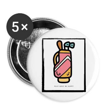 Golfbag Retro - Play Golf Be Happy - Buttons klein 25 mm (5er Pack) - Weiß - Vorne