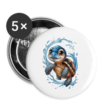 happy little turtle - Urlaubsspaß am Meer - Buttons klein 25 mm (5er Pack) - Weiß - Vorne