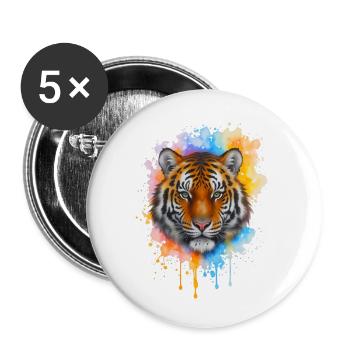 Portrait du tigre à l’aquarelle - Lot de 5 petits badges (25 mm) - blanc - Devant