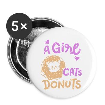 Donut- und Katzenliebhaber - Buttons klein 25 mm (5er Pack) - Weiß - Vorne