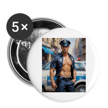 Beaux hommes au corps musclé – policier - Lot de 5 petits badges (25 mm) - blanc - Devant