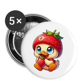 Canard sucré à la fraise Fruité Fruits fantaisistes - Lot de 5 petits badges (25 mm) - blanc - Devant
