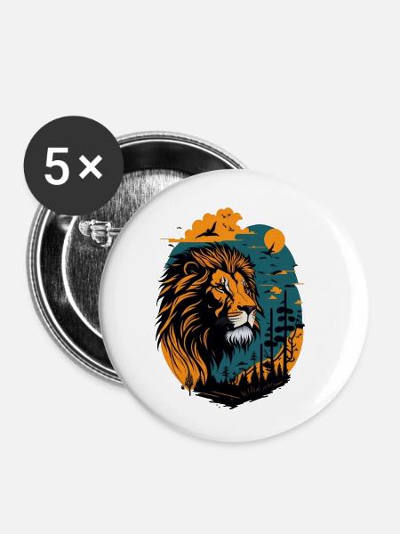 majestätischer Löwe - Buttons klein 25 mm (5er Pack) - Weiß