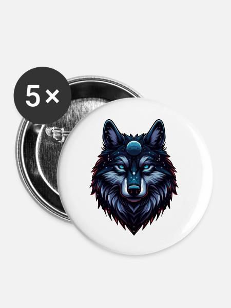 Kosmischer Wolf - Buttons klein 25 mm (5er Pack) - Weiß