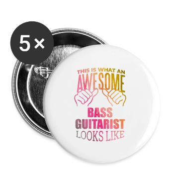 guitare basse - Lot de 5 petits badges (25 mm) - blanc - Devant