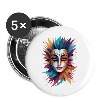 Masque orné de plume - Lot de 5 petits badges (25 mm) - blanc - Devant