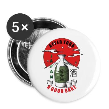 après le yoga, un bon saké - Lot de 5 petits badges (25 mm) - blanc - Devant