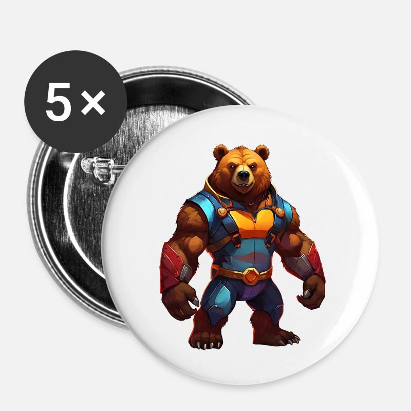 Futuristic Warrior Bear - Buttons small 1''/25 mm (5-pack) - white