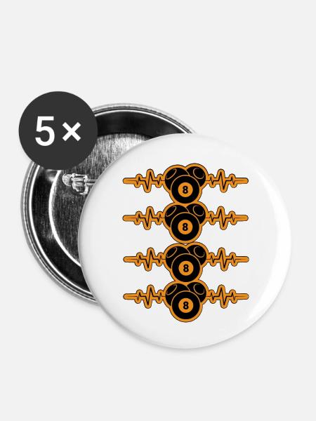 Billard-Herzschlag - Buttons klein 25 mm (5er Pack) - Weiß