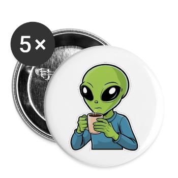 Alien with Coffee - Buttons klein 25 mm (5er Pack) - Weiß - Vorne