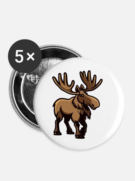 Elch Comic - Buttons klein 25 mm (5er Pack) - Weiß