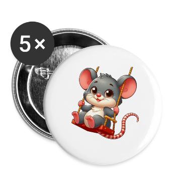 Süße Maus Ratte schaukeln Cartoon Spielplatz - Buttons klein 25 mm (5er Pack) - Weiß - Vorne