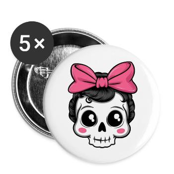 Crâne Rockabilly mignon des années 60 - Lot de 5 petits badges (25 mm) - blanc - Devant
