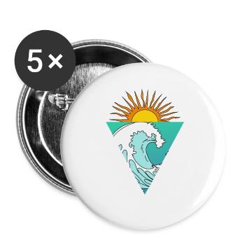 Vague Soleil Mer Triangle Rétro Logo Triangle - Lot de 5 petits badges (25 mm) - blanc - Devant