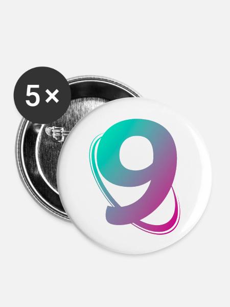 Nummer 9 mehrfarbig - Buttons klein 25 mm (5er Pack) - Weiß