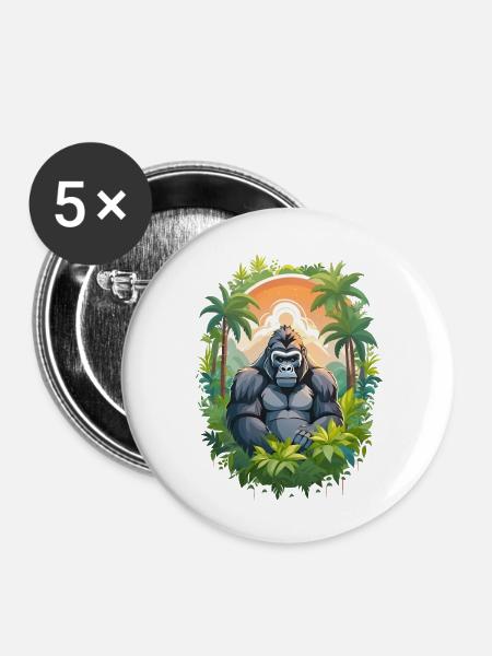 Gorilla im Dschungel - Buttons klein 25 mm (5er Pack) - Weiß