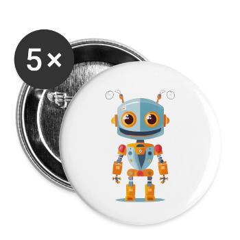 Roboter - Buttons klein 25 mm (5er Pack) - Weiß - Vorne