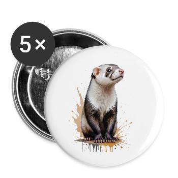 Furet aquarelle - Boule de poils ludique - Lot de 5 petits badges (25 mm) - blanc - Devant