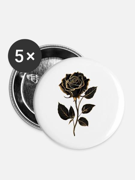 Schwarze Rose - Buttons klein 25 mm (5er Pack) - Weiß