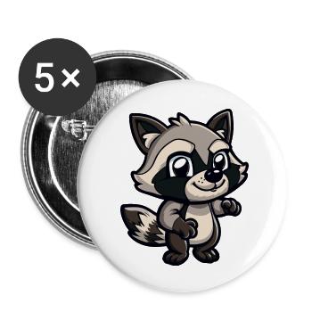 raton laveur - Lot de 5 petits badges (25 mm) - blanc - Devant