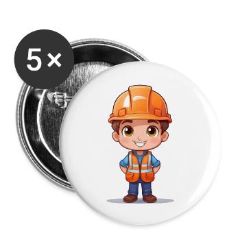 Construction worker with safety helmet and vest - Buttons small 1''/25 mm (5-pack) - white - Front