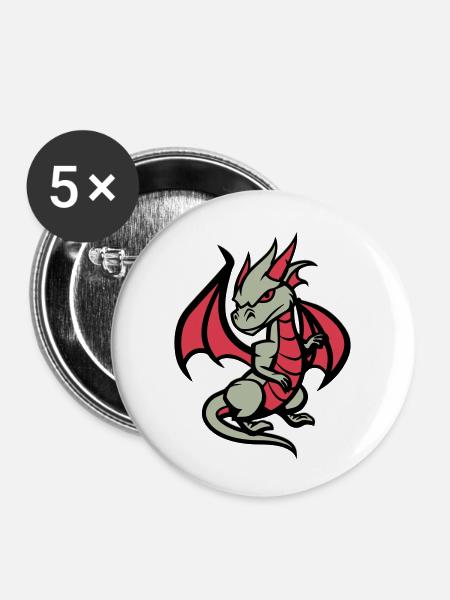drache comic - Buttons klein 25 mm (5er Pack) - Weiß
