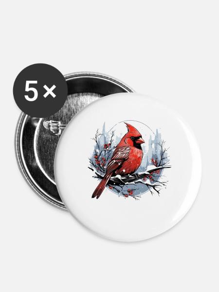 Rotkardinal Kardinal Vogel - Buttons klein 25 mm (5er Pack) - Weiß
