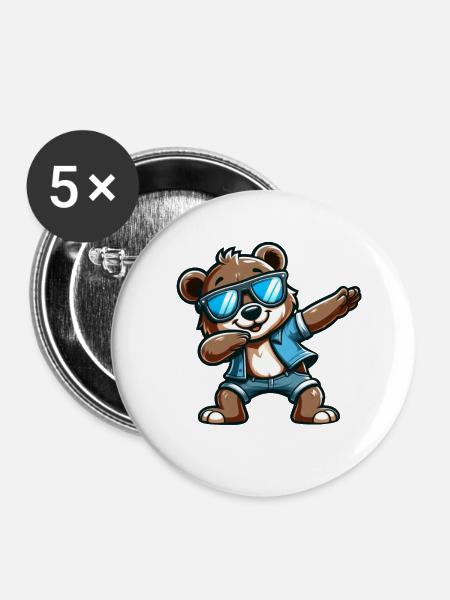 Cool Bear Dabbing - Buttons klein 25 mm (5er Pack) - Weiß
