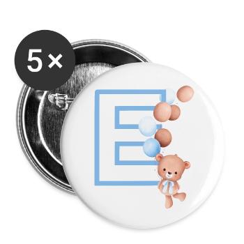 Blue Letter E Bear - Buttons small 1''/25 mm (5-pack) - white - Front