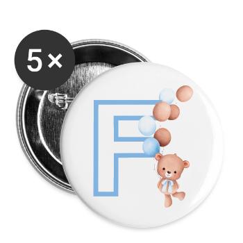 Letter f blue bear - Buttons small 1''/25 mm (5-pack) - white - Front