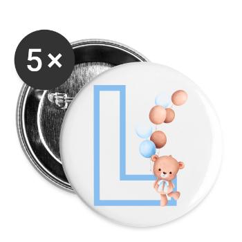 Blue Letter L Bear - Buttons small 1''/25 mm (5-pack) - white - Front