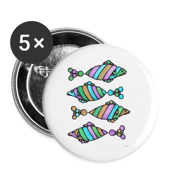 Poissons abstrait Quatuor coloré, accroche-regard - Lot de 5 petits badges (25 mm) - blanc - Devant
